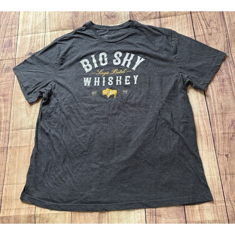 Big Sky Whiskey Single Batch Graphic T Shirt Men’s Size 2XLT XXLT Charcoal Gray